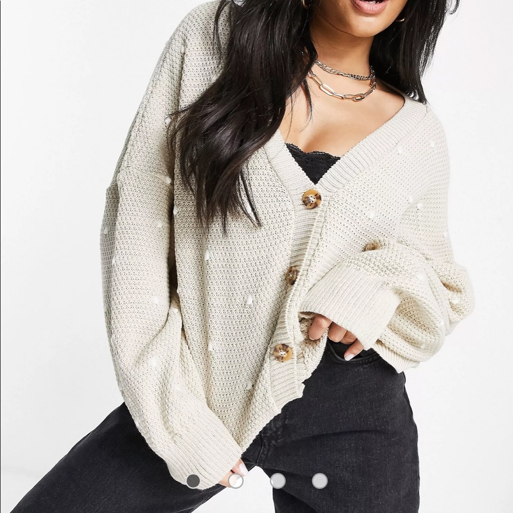 Polka dot balloon sleeve cardigan